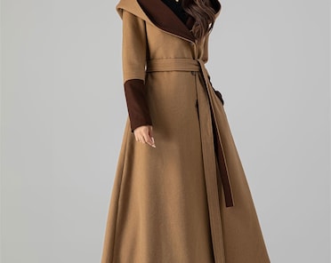 Long Wool Trench Coat with Hood 4505 Long Wool Trench Coat with Hood 4505