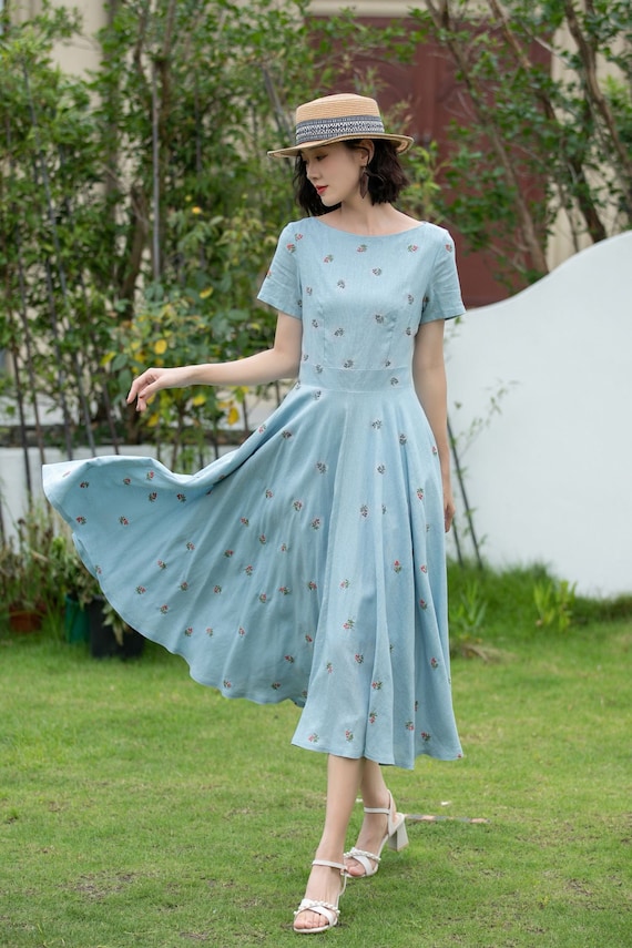 chinese dress ladies Linen Puffy Sleeve Dress in Red Gingham – Linen Swan main image 1