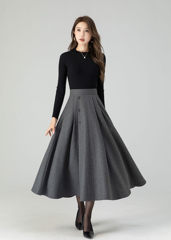 pleated A line wool Skirt in Black 1087# – XiaoLizi