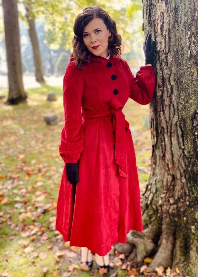 Red Hooded Maxi Wool Coat, Long Wool Coat With Pockets