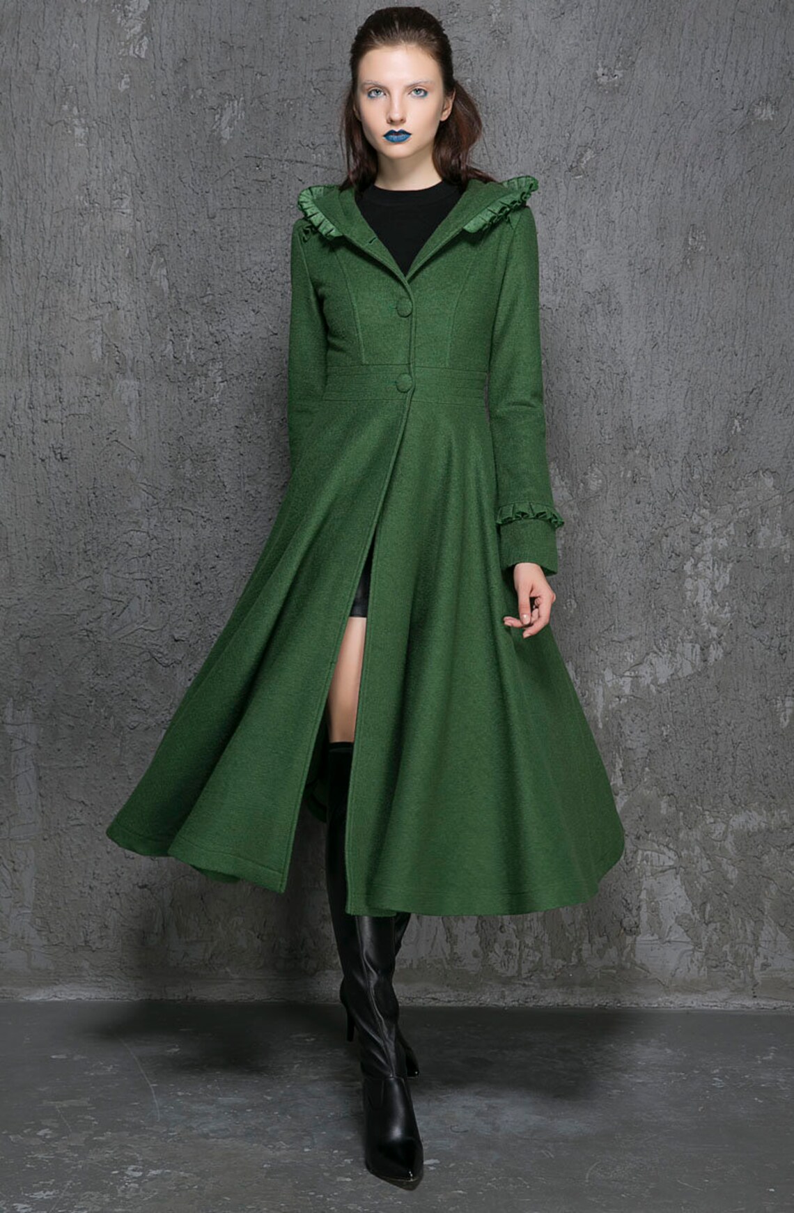 1950s Vintage inspired Green Wool Swing Coat with Full Sweep Etsy