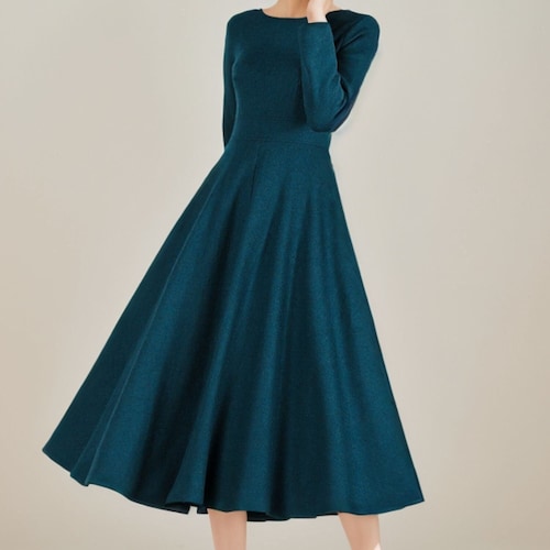 Wool Dress, Fit&flare Wool Dress, Swing Dress Women, Spring/winter