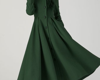 Women's Winter Single breasted wool Coat, Green swing hooded wool coat, Winter coat women, warm winter outwear, Custom coat, Xiaolizi 5387# Women's Winter Single breasted wool Coat, Green swing hooded wool coat, Winter coat women, warm winter outwear, Custom coat, Xiaolizi 5387#