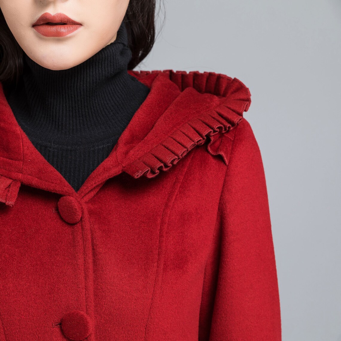 Vintage inspired Wool Swing coat Hooded wool Coat Long wool Etsy