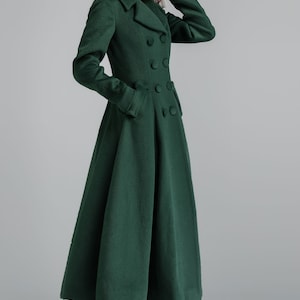 Vintage inspired wool green coat, Long wool coat, Winter coat women, Wool coat women, Double breasted wool coat, Custom coat, Xiaolizi 2398 image 6