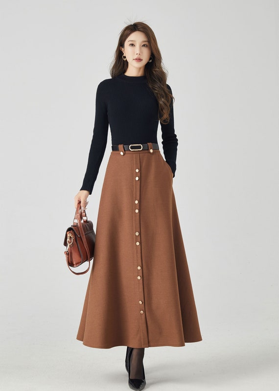 Long Wool Skirt, Maxi Wool Skirt, A-line Wool Skirt, Brown Wool Skirt,  Womens Wool Skirt, Warm Winter Skirt, Custom Skirt, Xiaolizi 4533 