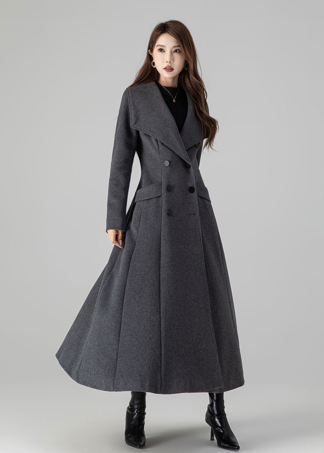 Gray Vintage Inspired Maxi Wool Coat, Women's Wool Coat, Warm Winter Outwear, Double Breasted Wool Coat, Winter Coat Women, Xiaolizi 4508 - Etsy Gray Vintage Inspired Maxi Wool Coat, Women's Wool Coat, Warm Winter Outwear, Double Breasted Wool Coat, Winter Coat Women, Xiaolizi 4508 - Etsy