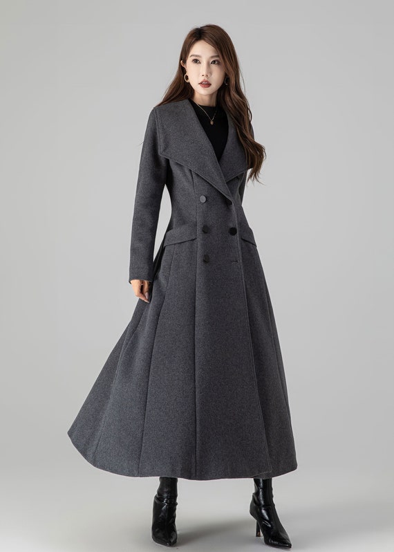 Vintage Inspired Long Wool Coat, Winter Coat Women, Wool Coat Women, Fit  and Flare Coat, Double Breasted Wedding Wool Coat, Xiaolizi 2412 