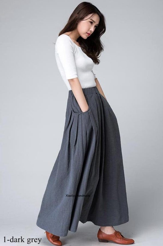 Linen Skirt, Long Linen Maxi Skirt With Pockets, Plus Size Pleated Linen Skirt, Grey Skirt, Womens Skirt, Custom Skirt, Autumn Skirt 1498 - Etsy Linen Skirt, Long Linen Maxi Skirt With Pockets, Plus Size Pleated Linen Skirt, Grey Skirt, Womens Skirt, Custom Skirt, Autumn Skirt 1498 - Etsy