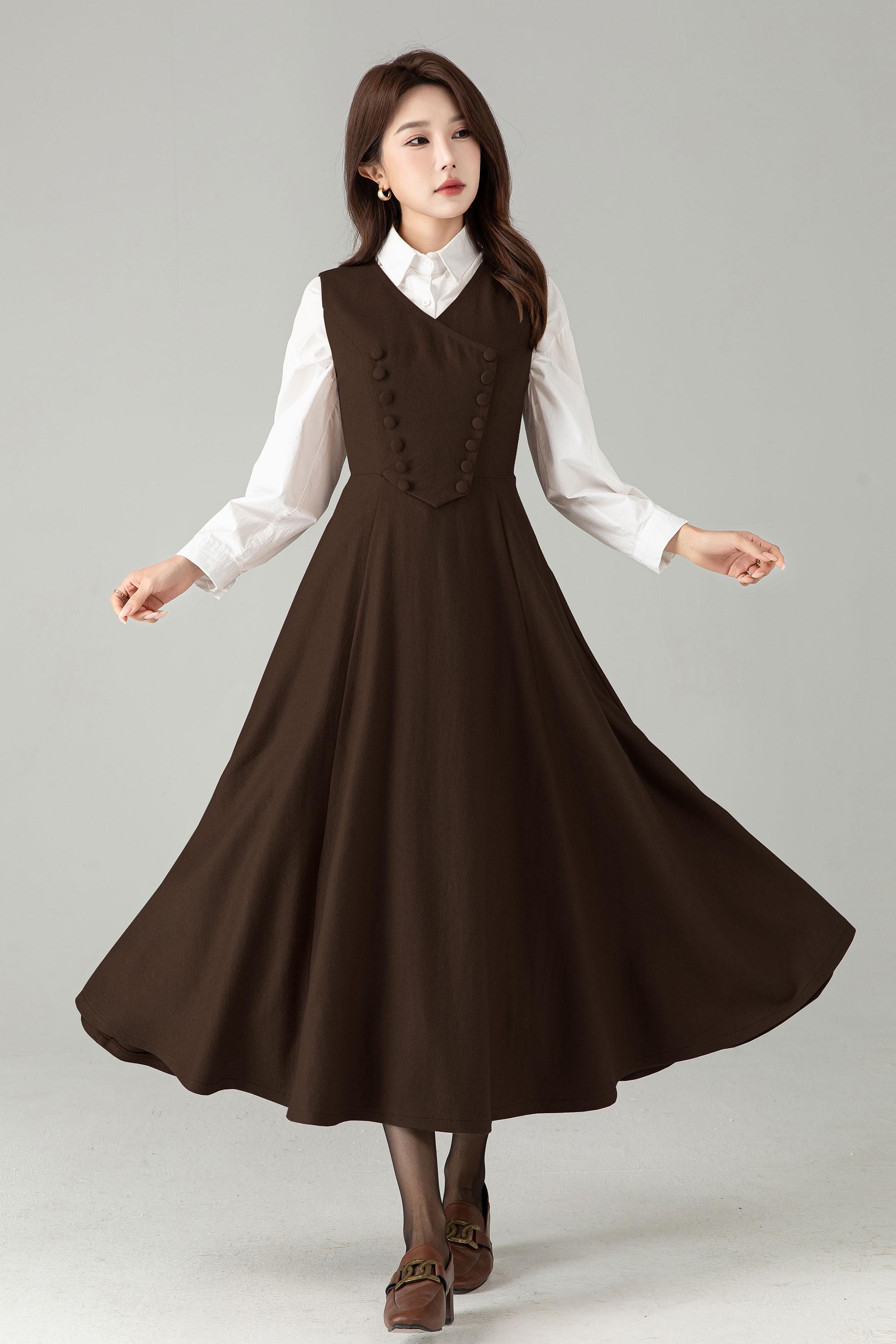 ワンピース Bibi Panelled Pinafore - Honey 7-9y Kendal A-Line Buttoned Pinafore Dress | Vintage-Inspired Brown V