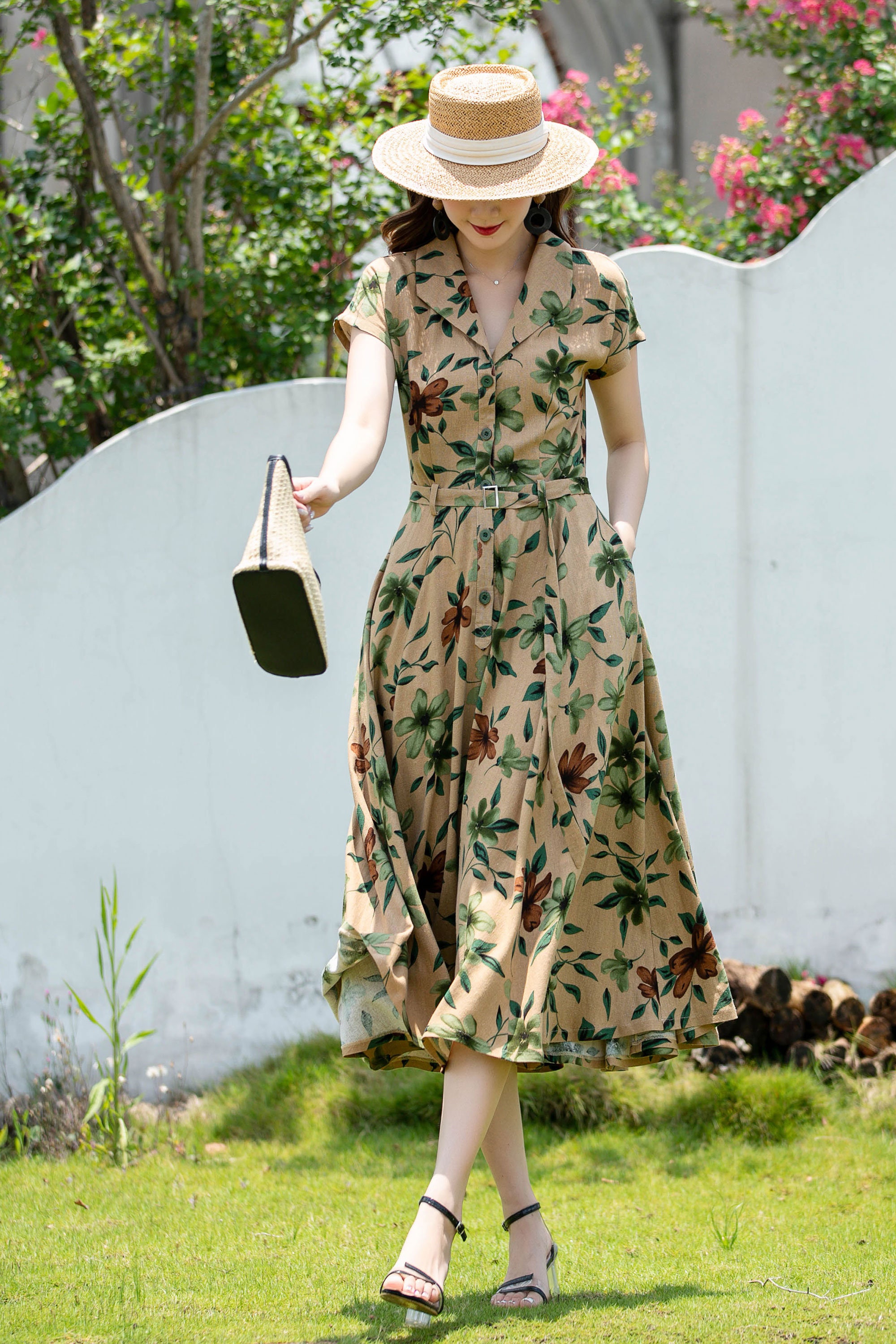 Floral Linen Shirt Dress, Linen Shirt Dress, Midi Linen