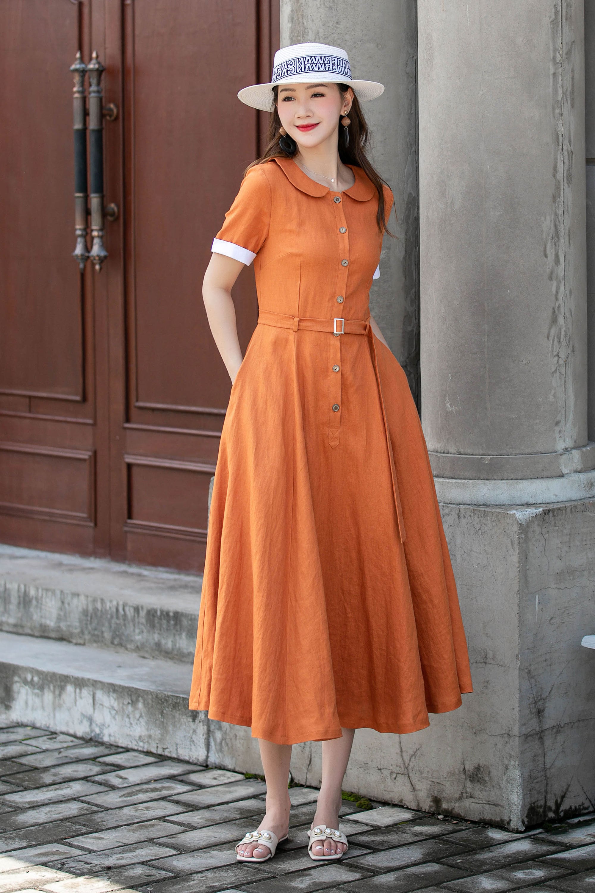 midi orange dresses for women Orange Halter Neck Open Knit Midi Dress
