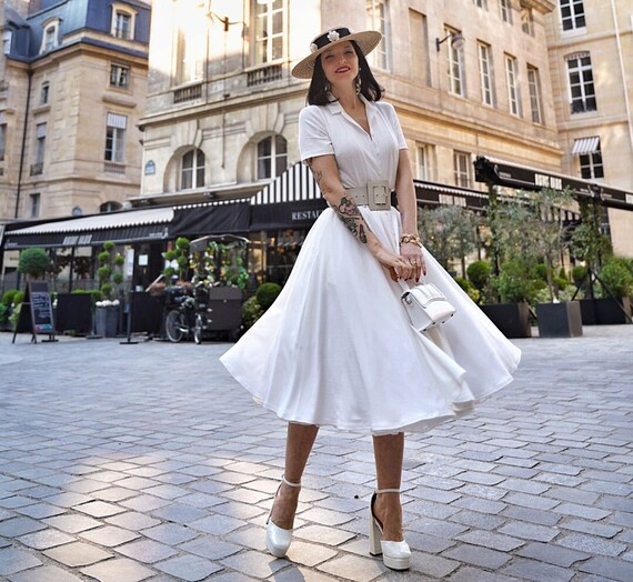 White Swing Shirt Dress Women Midi Dress Fit and Flare - Etsy Singapore