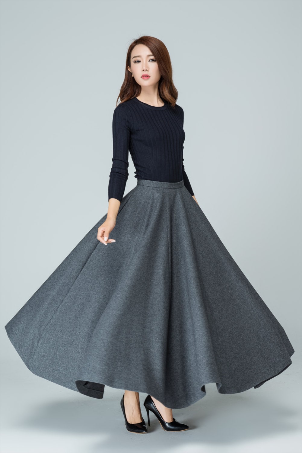 Maxi Skirt Pleated Skirt Winter Skirt Full Skirt Wool - Etsy