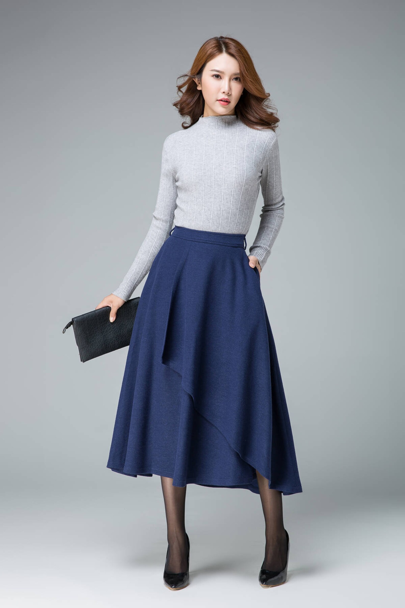 Midi wool skirt blue wool skirt womens skirts winter | Etsy