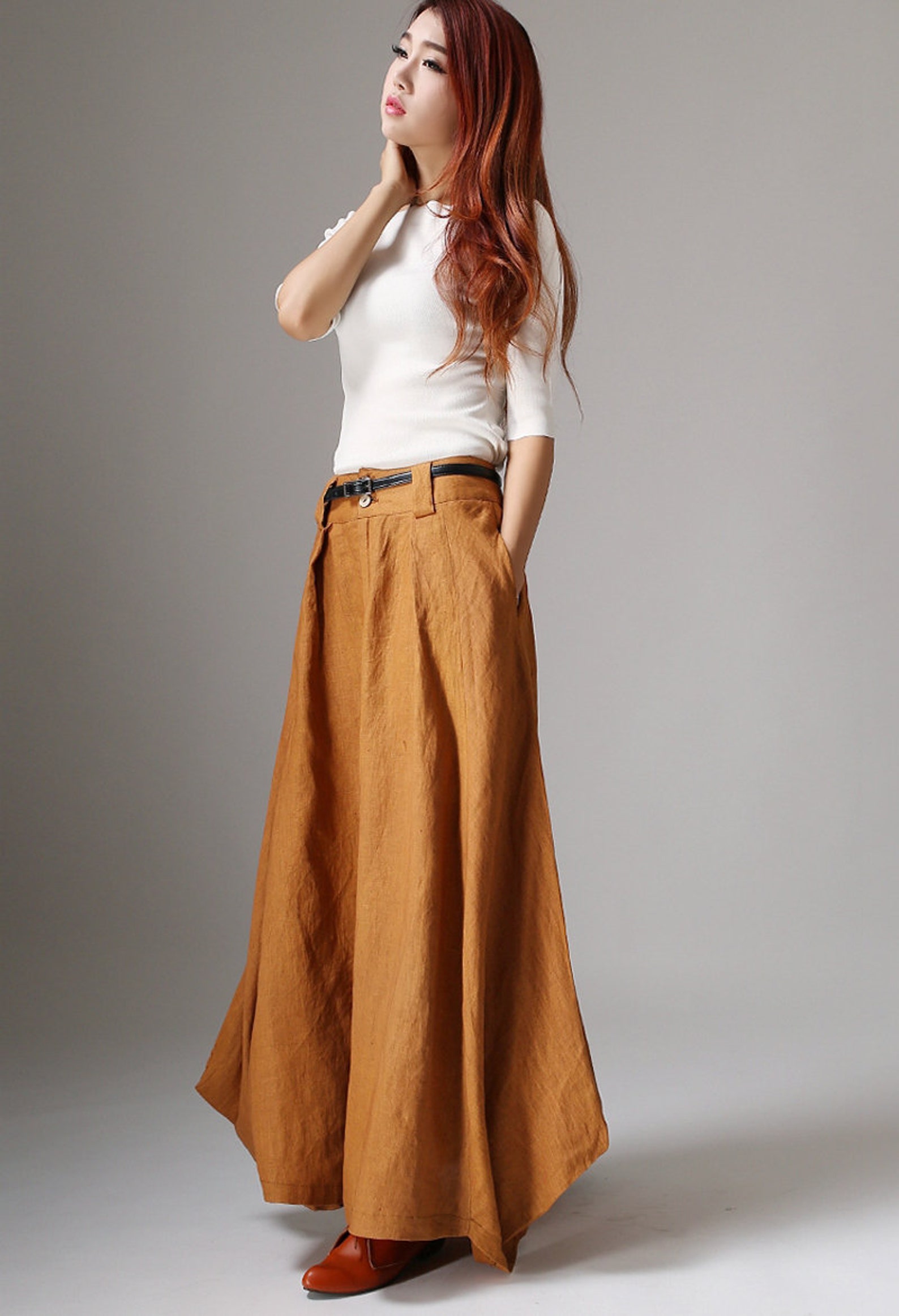 Linen Skirt Long Maxi Skirt Yellow Skirt Hippie Skirt Etsy UK