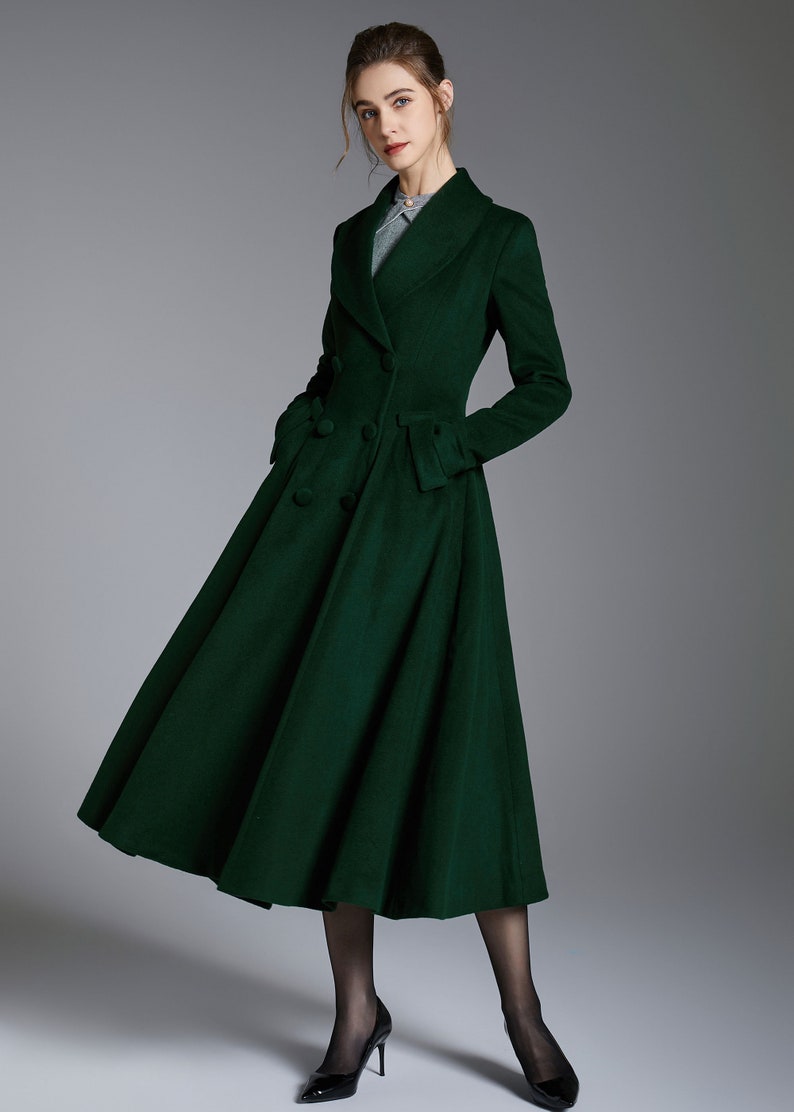 Green Long Wool Coat, Wool Princess Coat, Wool Coat Women, Winter Coat Women, A-Line swing Wool Coat, Warm Wool Coat, Handmade Coat 3881 image 2