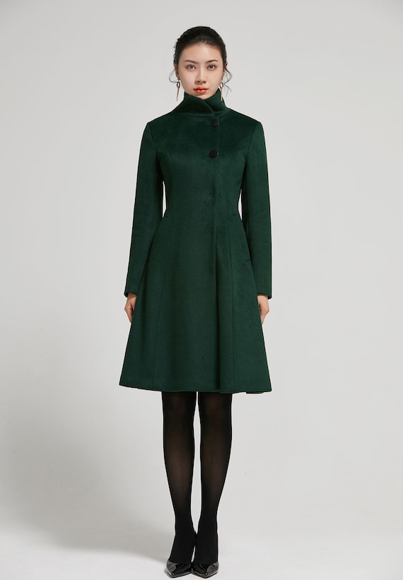 Emerald Green Coat, Vintage Inspired Classic Wool Coat Emerald Green Coat, Vintage Inspired Classic Wool Coat