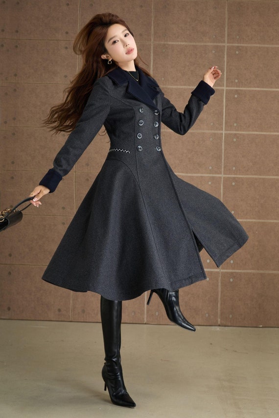 Dark Gray Wool Coat, Womens Wool Coat, Winter Coat Women