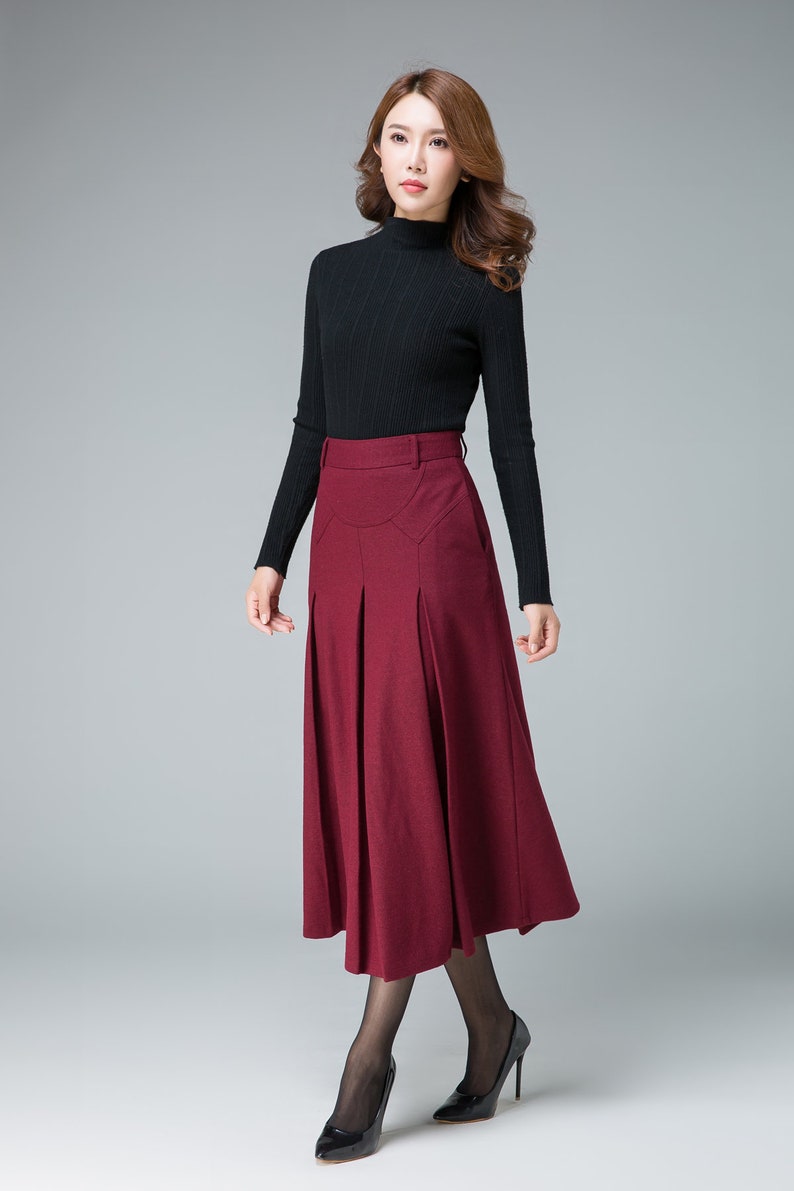 Midi wool skirt, Red midi skirt, office skirt, High waist skirt, Long wool skirt, A Line skirt, romantic skirt, ladies skirts, Xiaolizi 1834 image 3