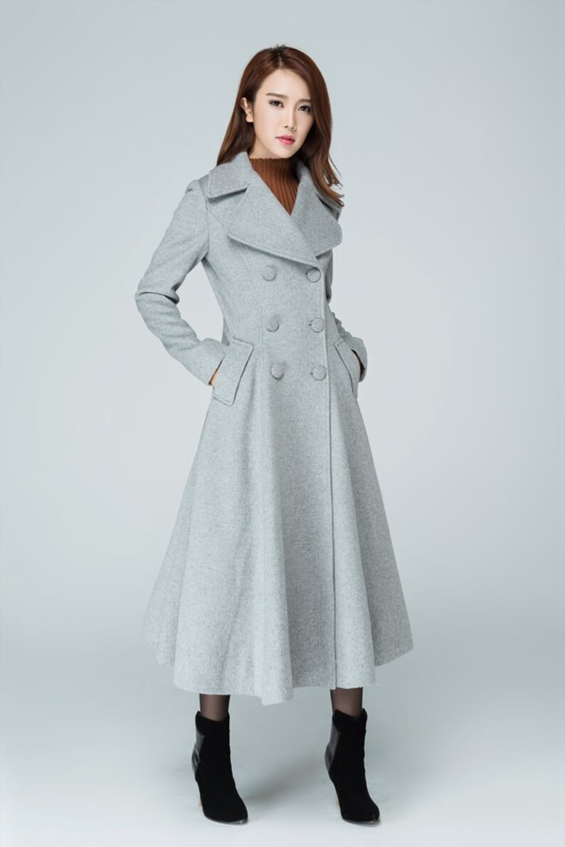 Maxi Coat Wool Outerwear Plus Size Coat Swing Coat Trench Coat Gray Coat Winter Jacket Double Breasted Coat Pleated Coat Gift 1606
