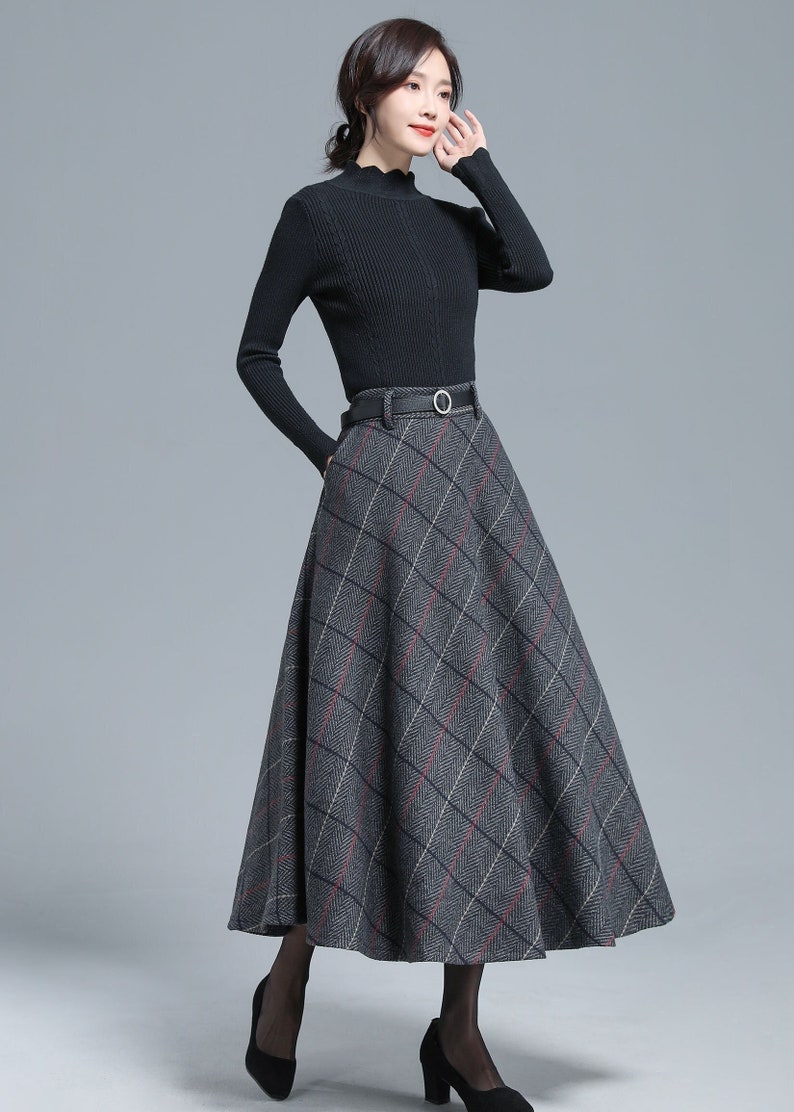 Vintage Inspired Tartan Midi Wool Skirt Woman Swing Skirt - Etsy