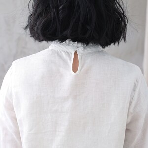 Women's white Linen Blouse, Plus Size Blouse, Minimalist Blouse, Long Sleeve Linen Blouse, Spring Summer Blouse, Custom Tops, Xiaolizi 3344 image 6