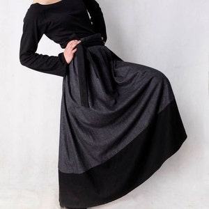 Long Wrap skirt, wool skirt, maxi skirt, patchwork skirt, winter skirt, modern clothing, pleated skirt, unique skirt, gift for mom MM68 image 4