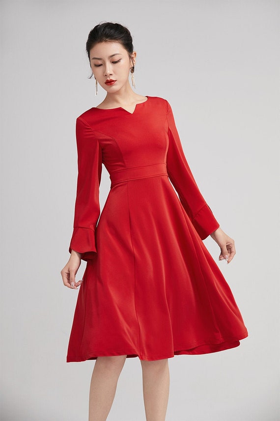 red swing dress long sleeve