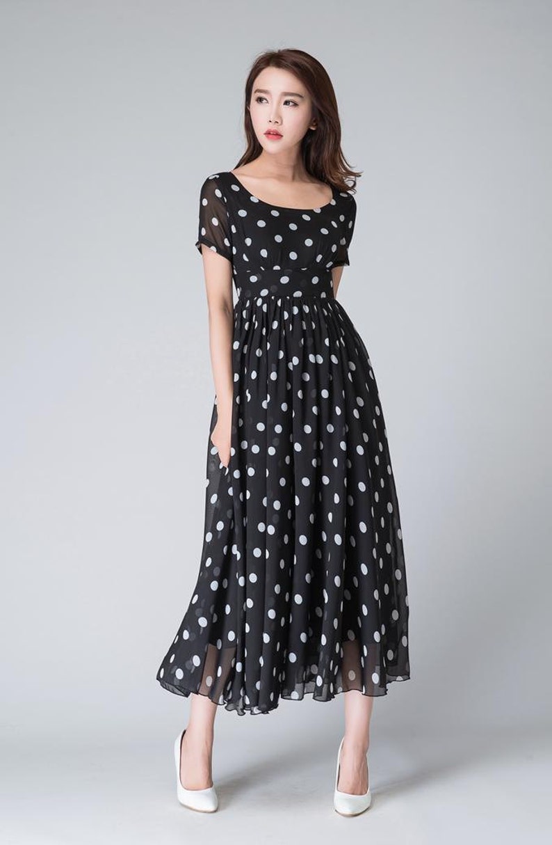 Polka Dot Dress Black And White Dress Empire Waist Dress Etsy