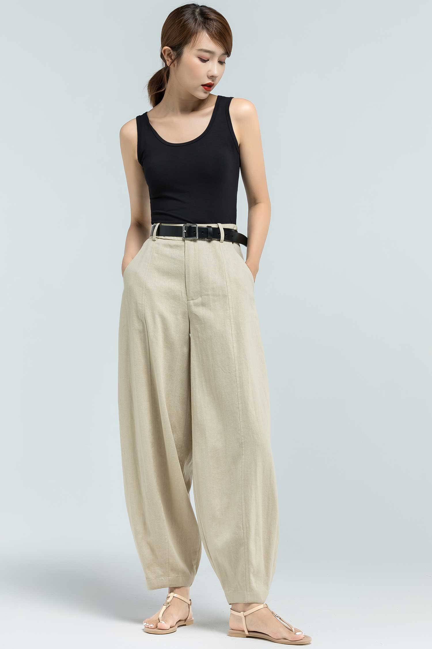 Linen Pants Linen baggy pants women Linen pants Washed Etsy
