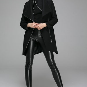 Women Black Asymmetrical Wool Jackets & Coats, Modern Warm Winter Coat, Ladies Double Collar Coat, Designer Clothing, Pea Coat Xiaolizi 1363 image 6