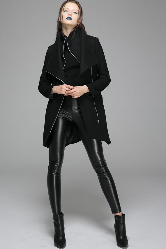 Winter Coat Zipper Jacket Women Wool Coat in Color Black 1363 Winter Coat Zipper Jacket Women Wool Coat in Color Black 1363
