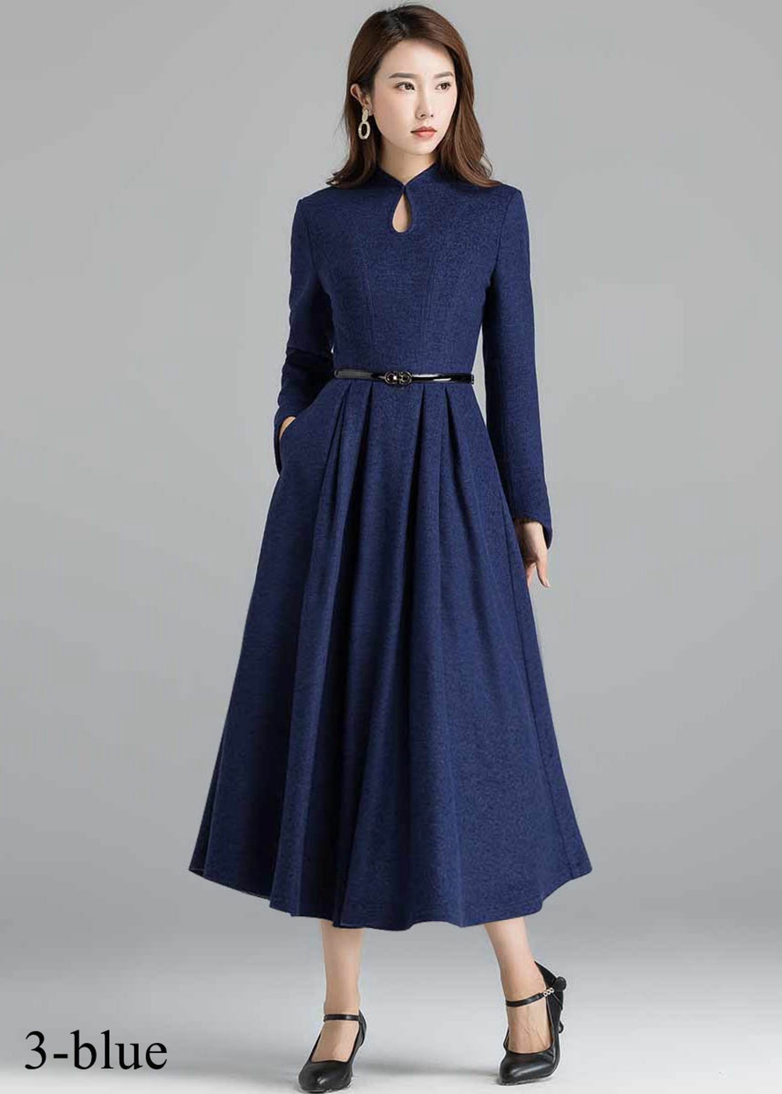 Vintage Inspired Winter Wool Dress Women Mandarin Collar Wool - Etsy