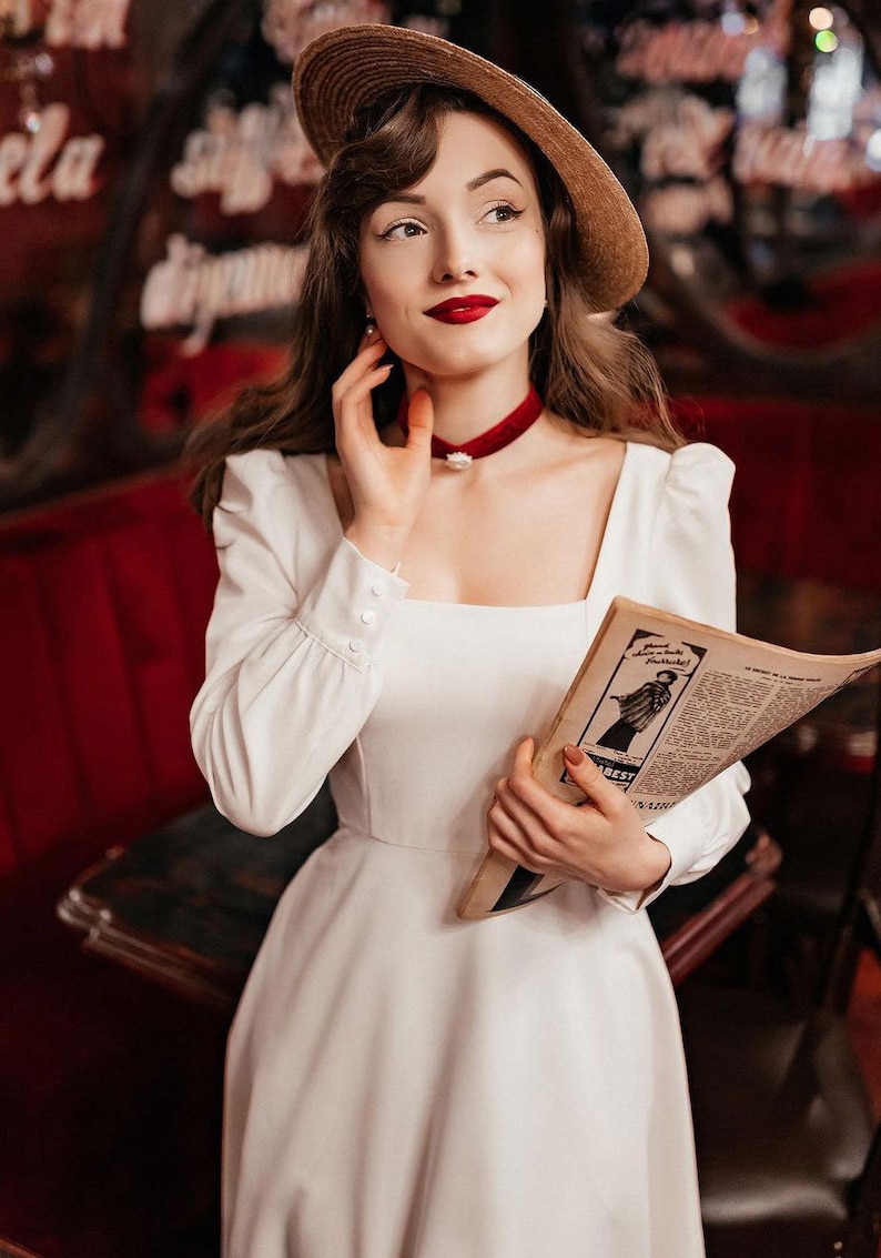 White Wedding Dress Square Neck Wedding Guest Dress Etsy