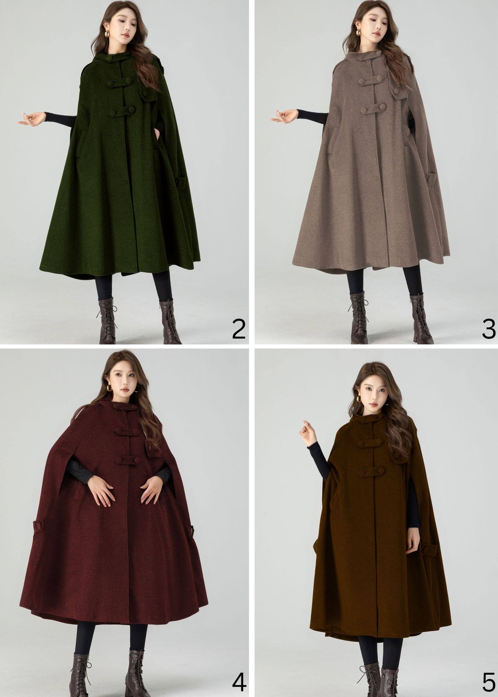 Dark Gray Wool Cape Coat for Women, Plus Size Wool Cape Coat