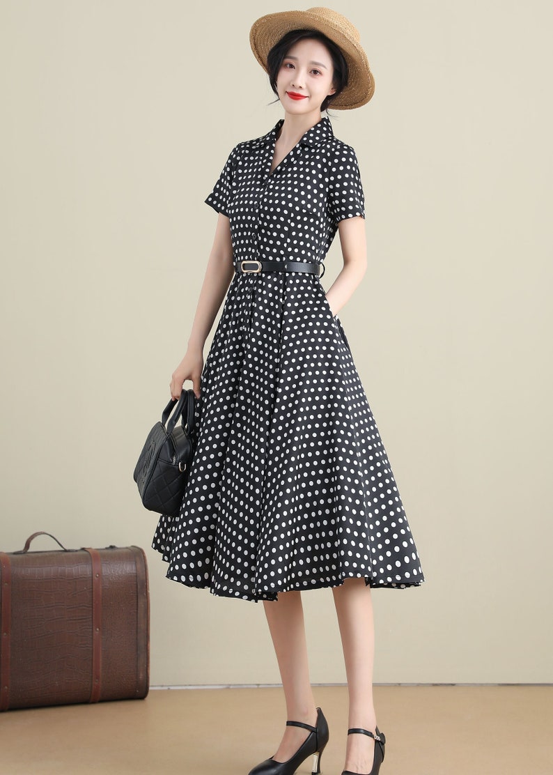1950s Swing Midi Dress Polka Dot Shirtwaist Dress Short - Etsy