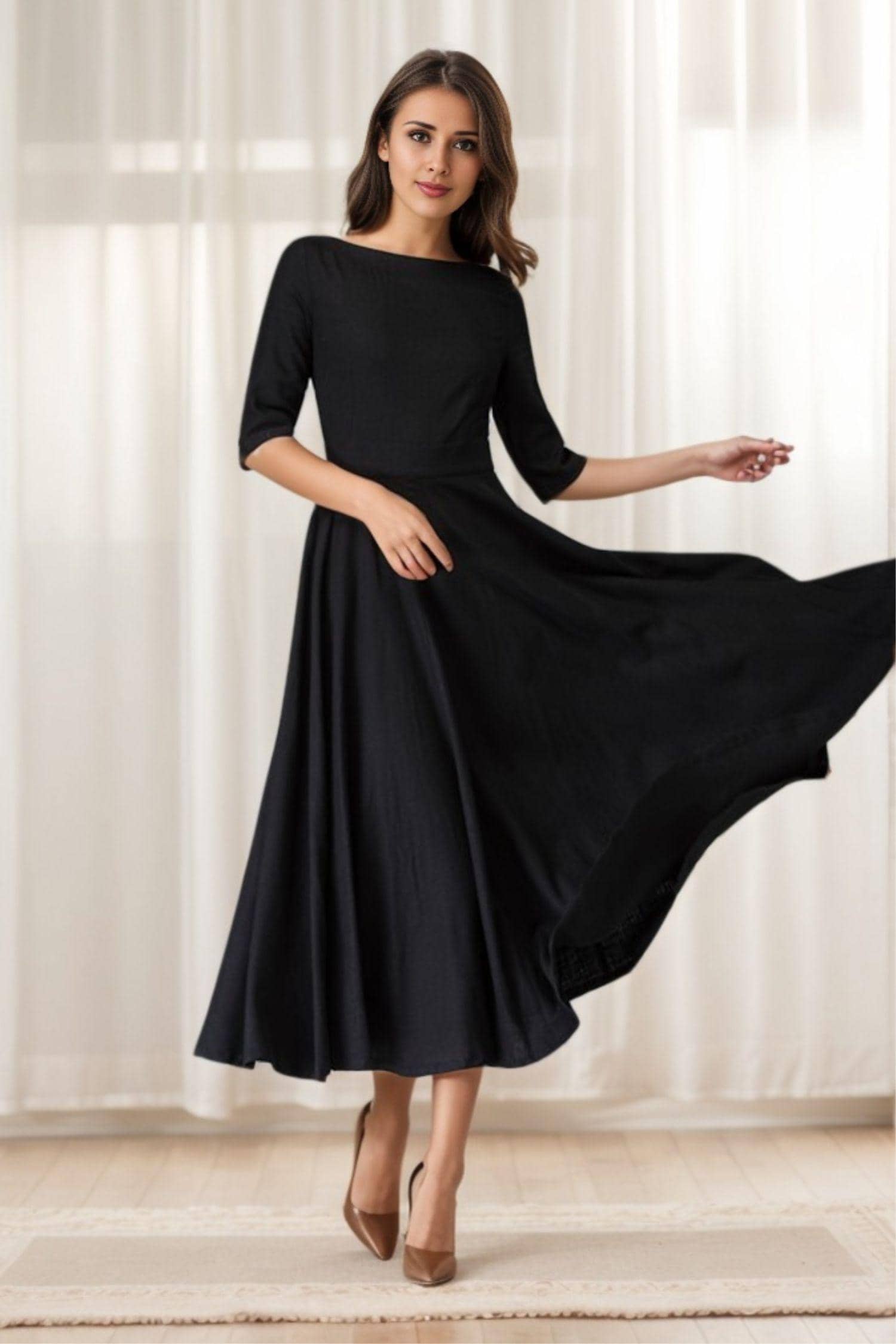 dress for formal wedding Bridesmay Cocktail Dresses Women 2024 Guest Midi with maroon prom dress MARX LANTERN SLEEVE DRESS Size:19-19.5-34-35