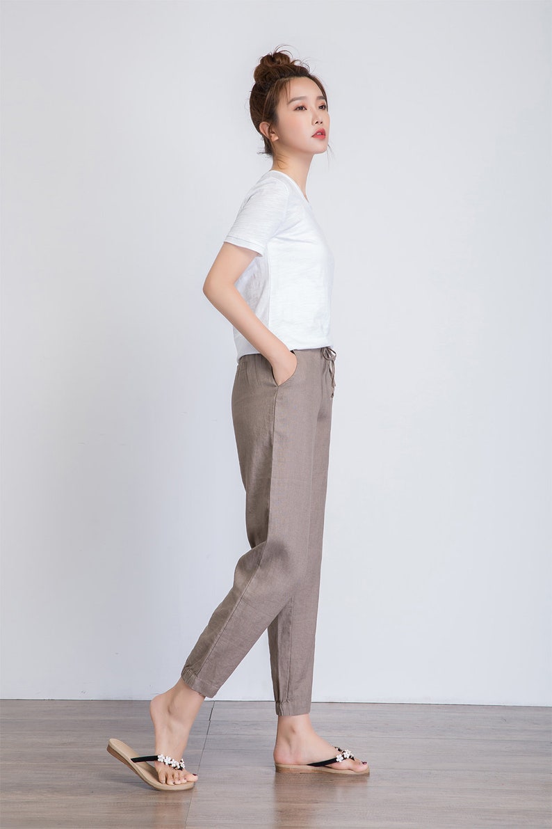 Linen pants Cropped pants women brown linen trousers Etsy