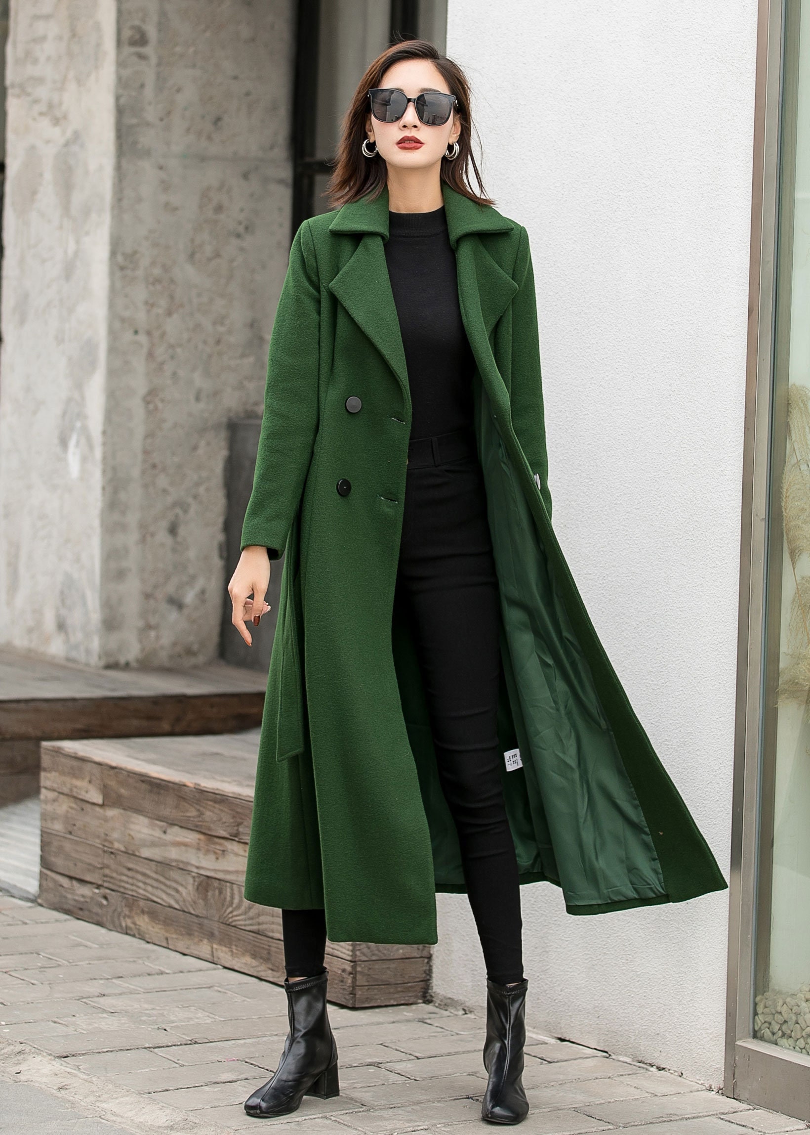 British Style Long Wool Coat in Green Warm Coat Women - Etsy 日本