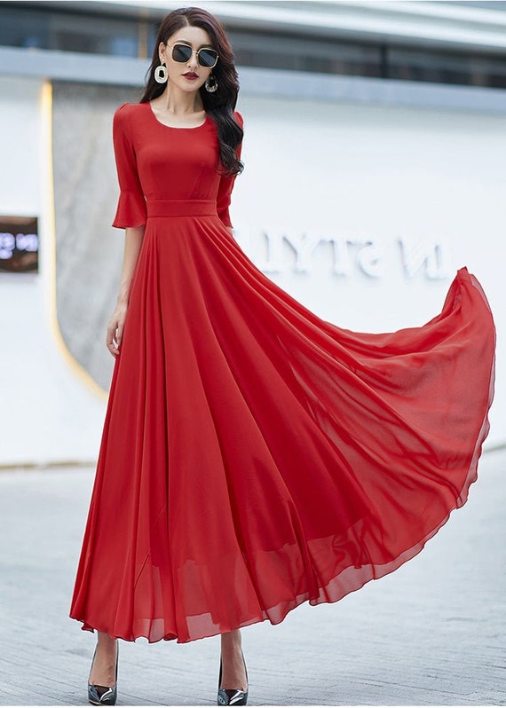 Women's Chiffon Dress, A Line Summer Chiffon Dress, Wedding Dress