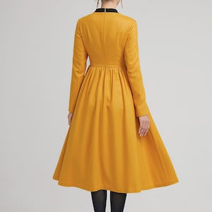 yellow dress, winter wool dress, fit and flare dress, formal dress, warm dress, womens dresses, long sleeves dress, modern dress 2233 image 6