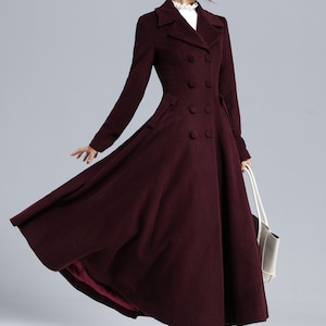 Burgundy Wool Coat, 1950s Long Wool Princess Coat, Wool Trench Coat ...