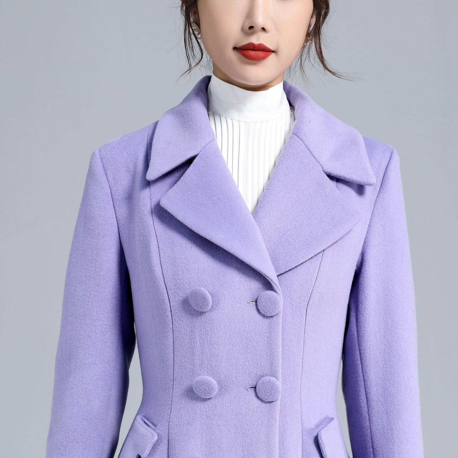 Vintage Inspired Purple Wool Coat, Long Wool Coat Women, 50s Princess Coat, Double Breasted Coat