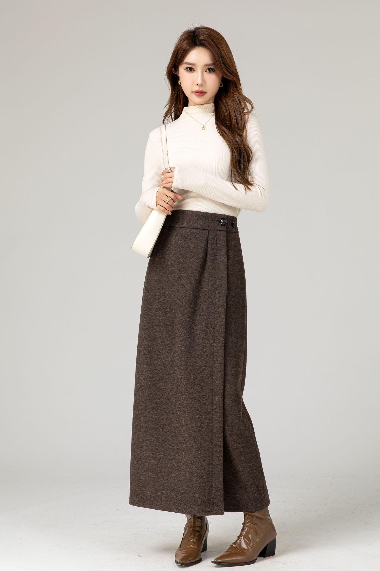 Wool Wrap Skirt, Long Wool Skirt, Brown Wool Skirt, Winter Wool