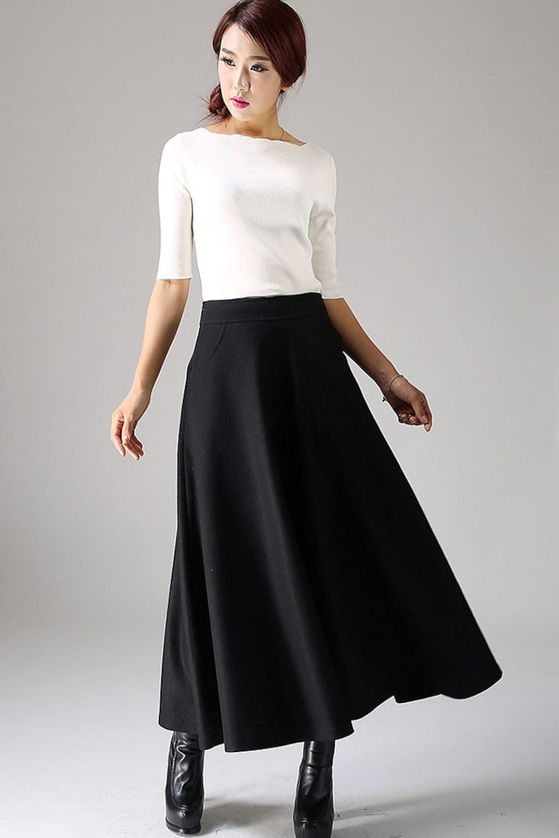 Long wool skirt, Black wool skirt, A line skirt, Vintage 1950s Maxi Wool skirt, Women skirts, Autumn winter wool skirt, handmade skirt 1088 image 9