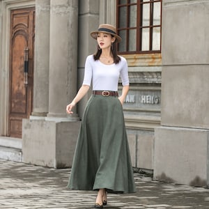 Linen skirt, Long maxi Linen Skirt for women, A Line skirt, womens Blue maxi skirt with pockets,minimalist skirt, Custom made skirt 2716 3-green