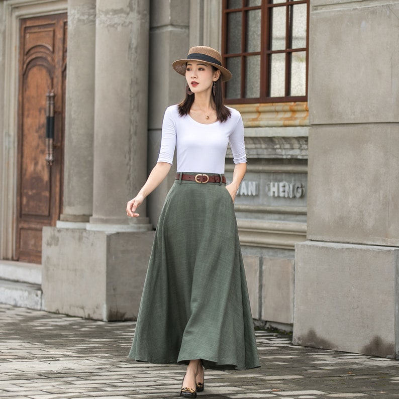 Linen skirt, Long maxi Linen Skirt for women, A Line skirt, womens Blue maxi skirt with pockets,minimalist skirt, Custom made skirt 2716 image 9