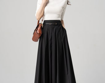 Work Skirt, Black Swing Maxi Skirt, Womens Pleated Long