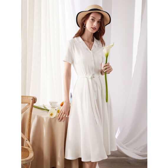 White Button front Midi Shirtwaist Dress 3376# White Button front Midi Shirtwaist Dress 3376#